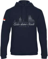 Köln Sweat Shirt mit Kapuze Unisex - Blau - Druck Silber/ Grau "Liebe deine Stadt"