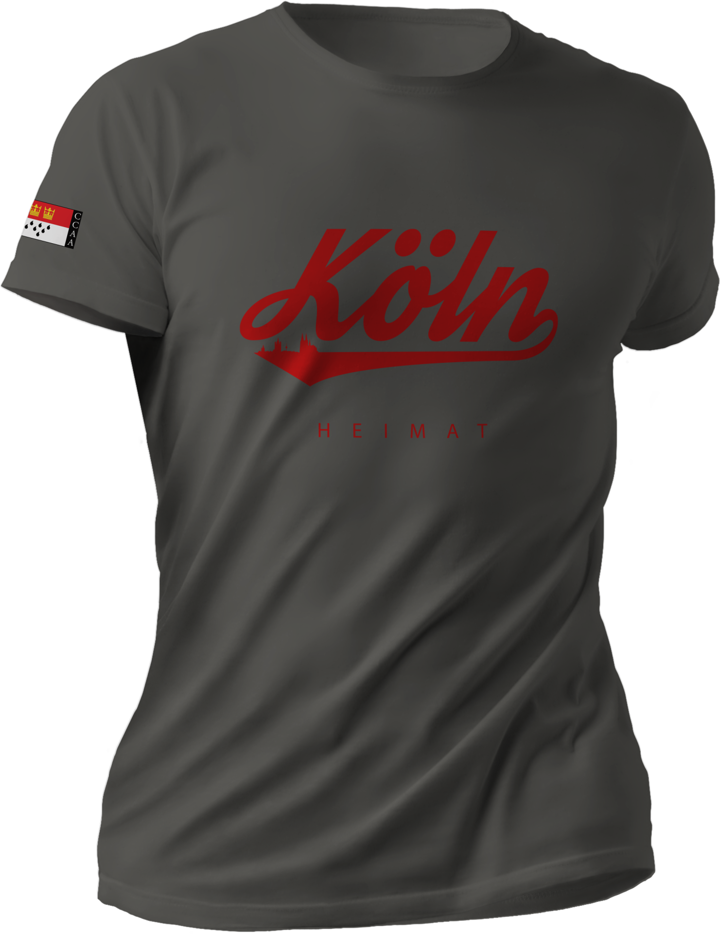 Köln T-Shirt Unisex „Köln“ Grau mit Rot & Stickwappen| Im Köln Shop online kaufen