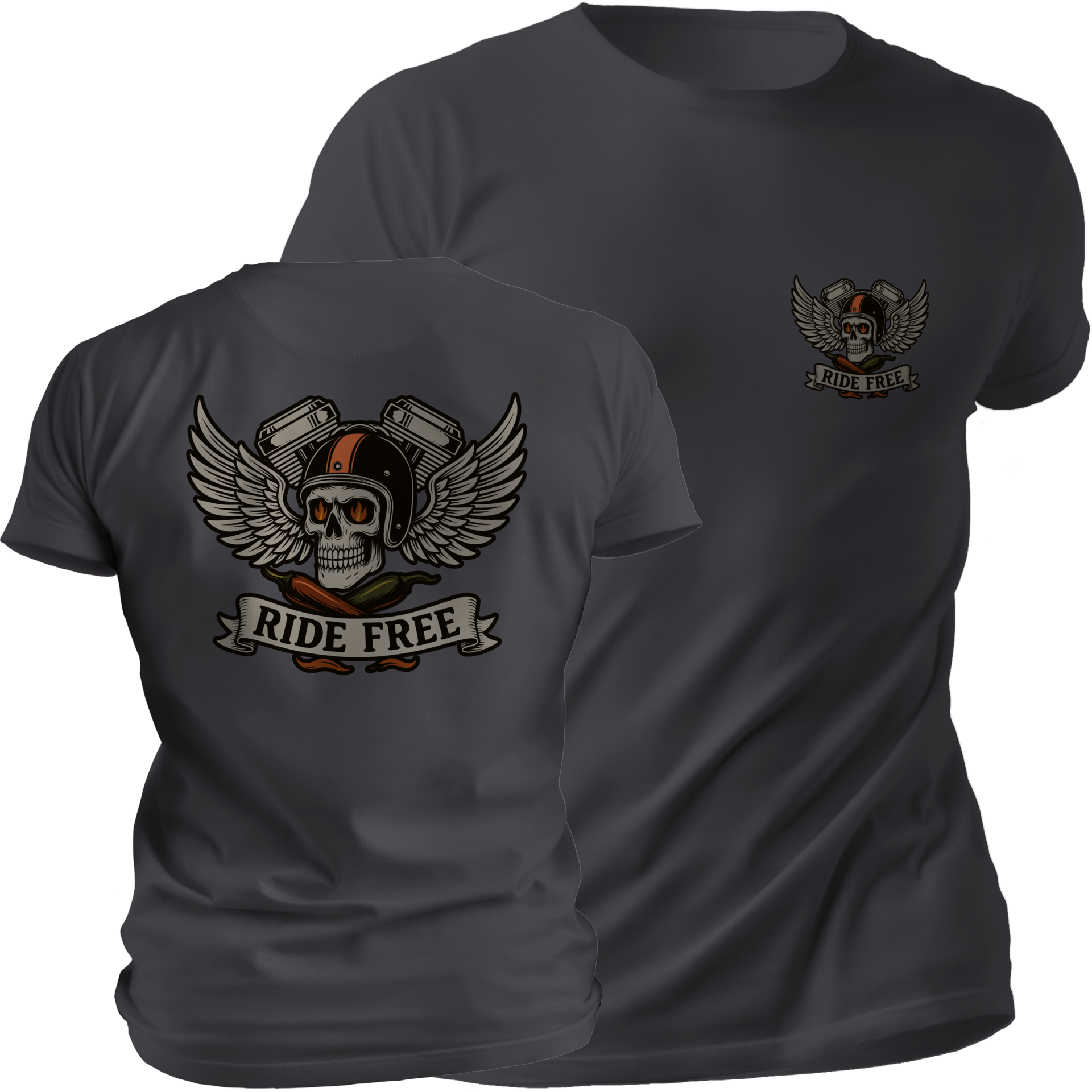 CGN-Bikeware-Biker Shirt Unisex Asphaltgrau Wings mit Skull