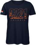Köln Damen T-Shirt "0221" Damen Rundhals  Blau Druck Orange